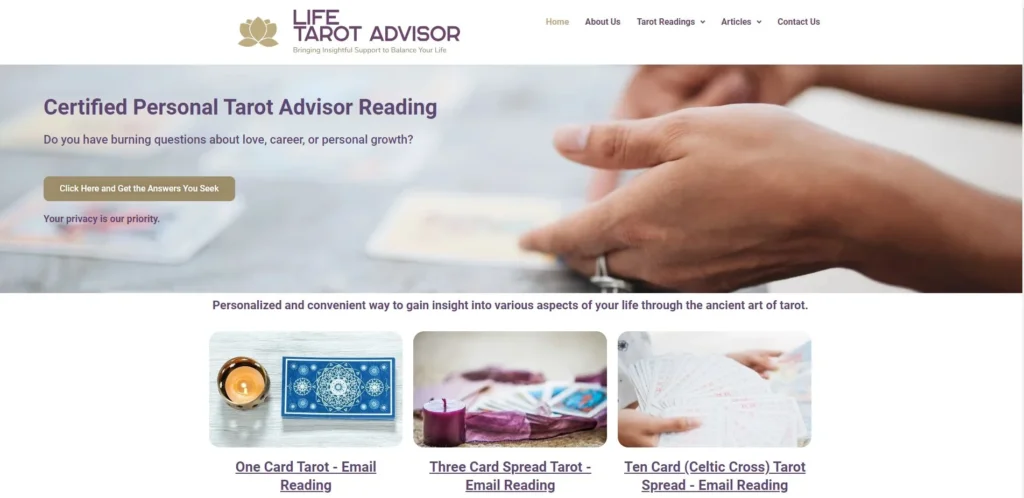 Tarot reading website design portfolio example
